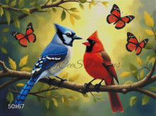 Load image into Gallery viewer, Wings of Harmony: Cardinal & Blue Jay Encounter by KayCeeS Designs