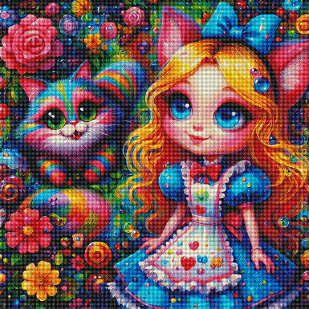 Colourful Alice and her cat