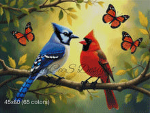 Load image into Gallery viewer, Wings of Harmony: Cardinal &amp; Blue Jay Encounter by KayCeeS Designs
