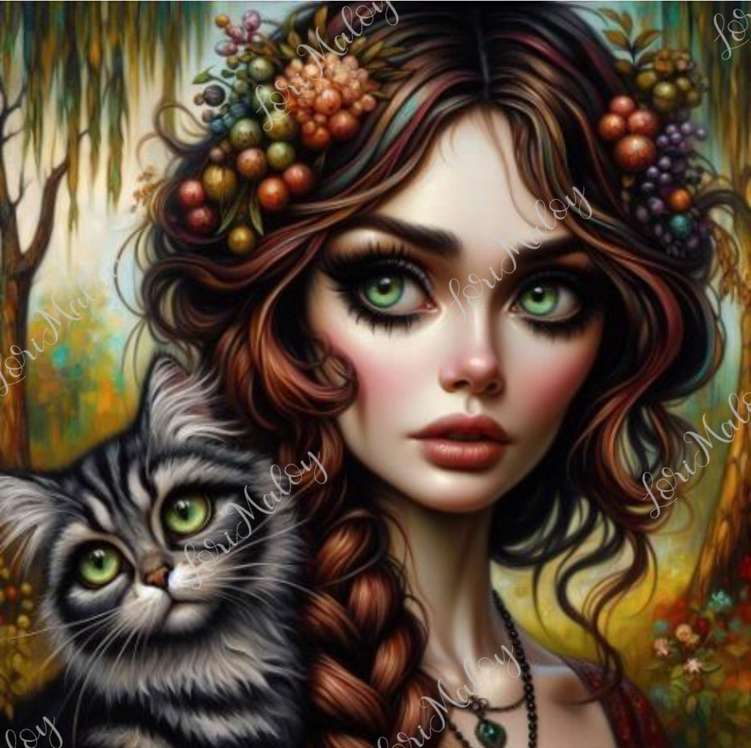 Enchanted Embrace: Mystical Woman and Cat