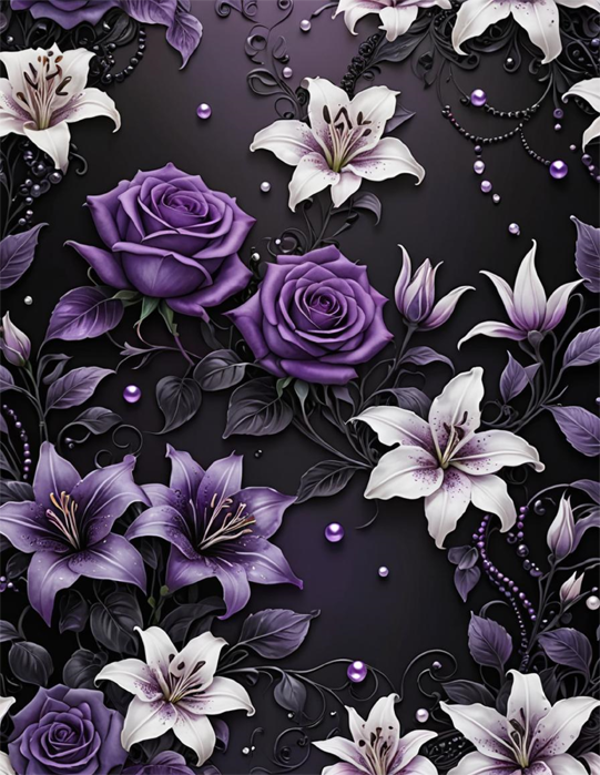 Purple Roses, White Lilies